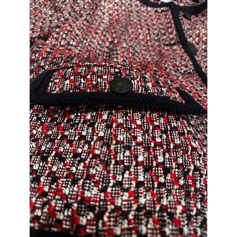 Veronica Beard Ceres Metallic Cotton Blend Tweed Jacket Red Blaze/Navy Multi 16 - Picture 7 of 11